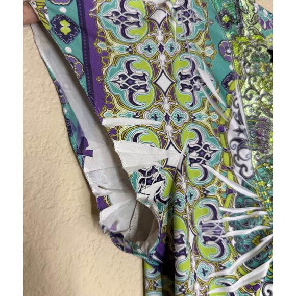 APT. 9 Boho Paisley Print Short Sleeve Tunic Top Green Blue Size Small - Picture 8 of 10